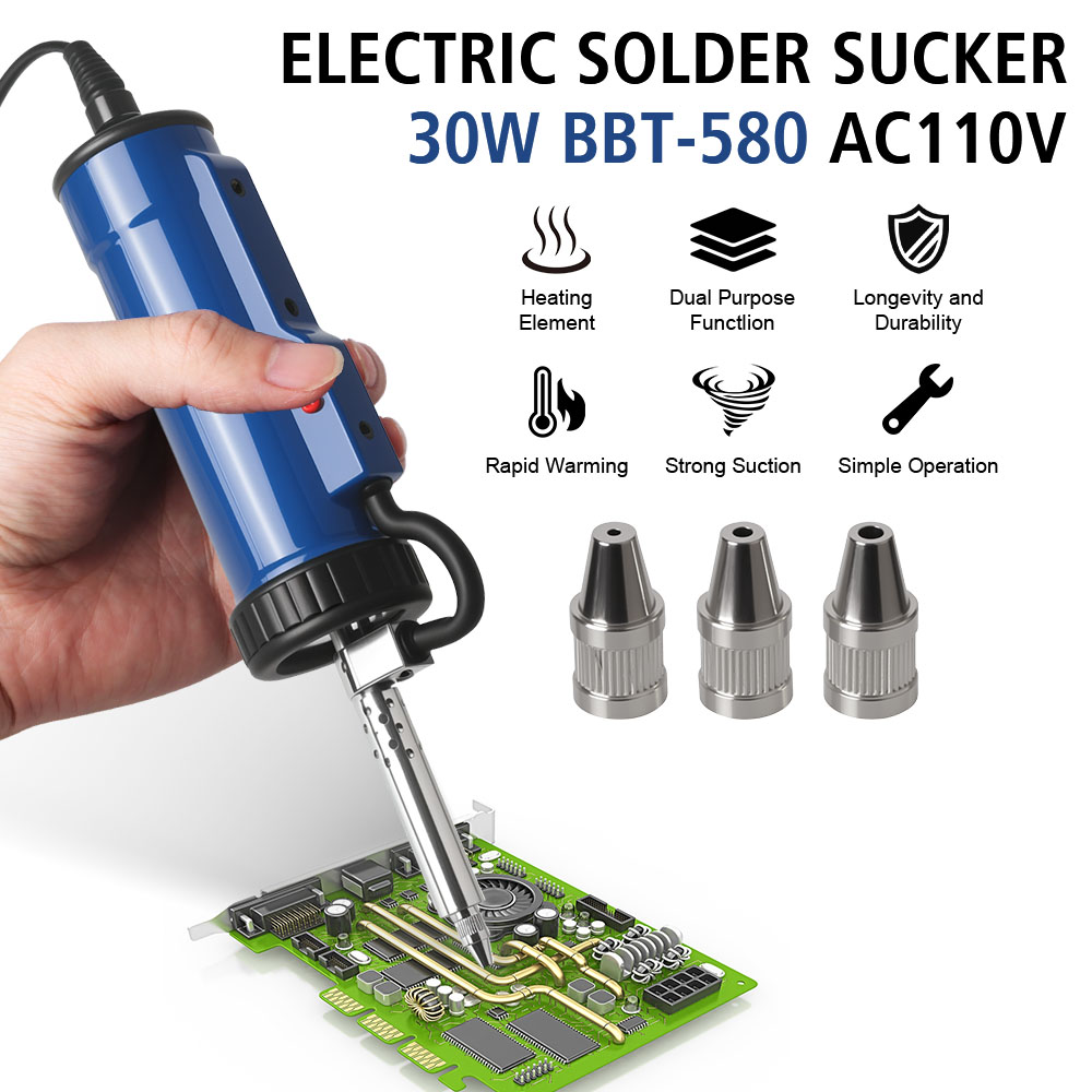 Desoldering Pump Electric Vacuum Station - Remove Pump with 3 Suction Nozzle